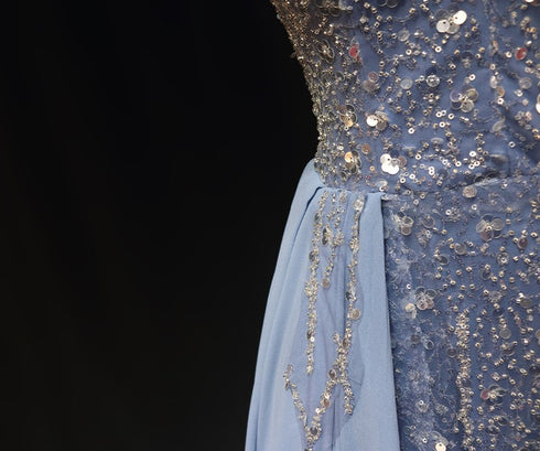 Light Blue Sequin Ball Gown with Chiffon - Pretty Sequin Dress - Sleeveless Ball Gown Plus Size